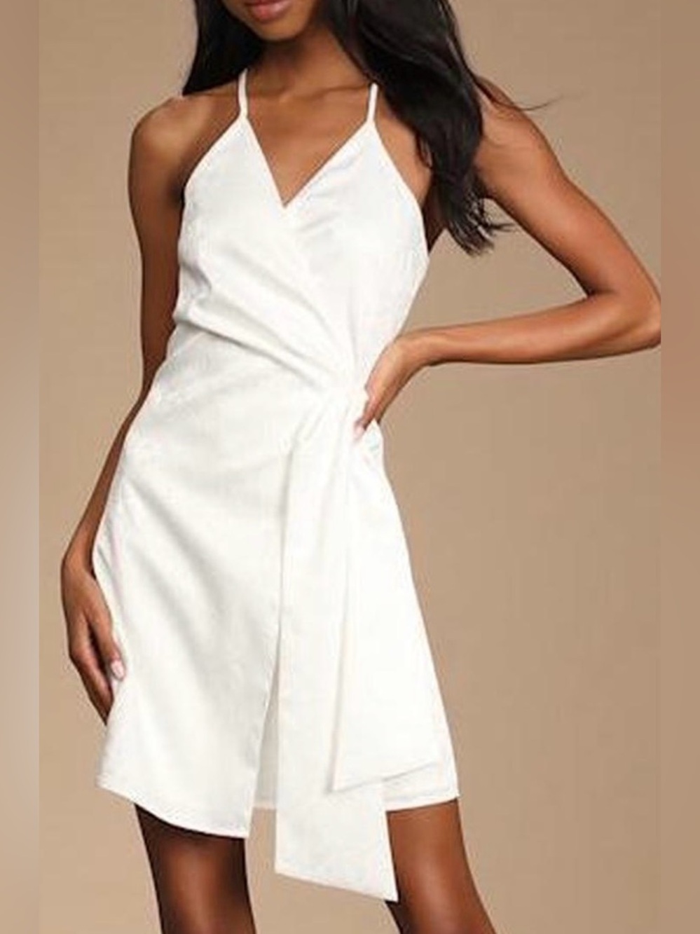Lulus Ivory Jacquard Side-Tie Wrap Mini Dress